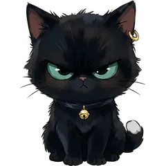 A grumpy black cat with a gold ear ring